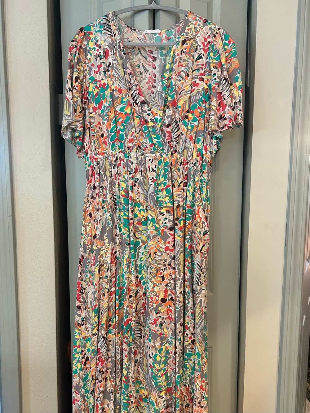 V-Neck Multicolor Floral Maxi Dress